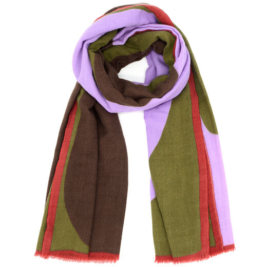 Green and lilac abstract wool scarf